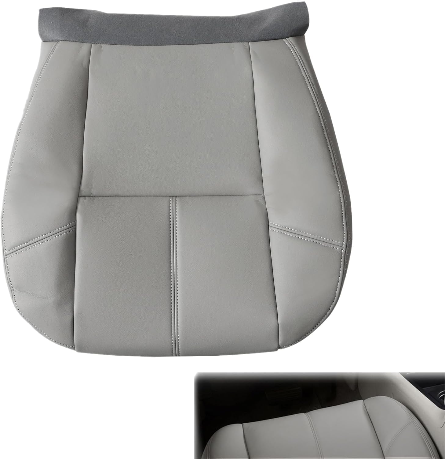 NLQR Front Driver or Passenger Side Bottom Replacement Microfiber Leather Seat Cover Gray Compatible with Chevy Silverado Tahoe Suburban Avalanche Compatible with GMC Sierra Yukon XL 2007-2014