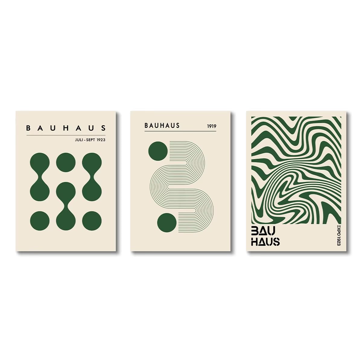AEFOUU 3pcs Bauhaus Geometric Green Exhibition Prints Poster Modern Minimalist Aesthetic Canvas Painting Home Decor Picture(30x42cm/12x17in/Frameless)