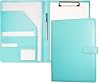 Binder A4 Clipboard Folder Double-Fold PU Conference Pad Clip File Desk Pad Signature Folder A4 Document Folder Designed for Contract Signing Office Supplies Business Supplies Aqua Blue