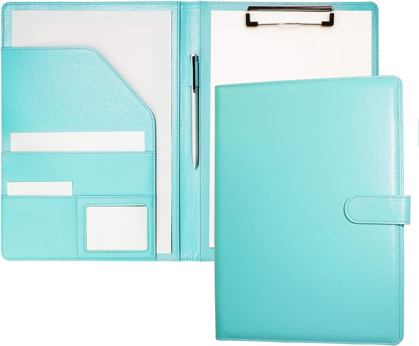 Clipboard Folder A4 Conference Folder Portfolio for Legal Pad, Faux Leather A4 Folder Work Writing Foldover Clipboard with Cover, Portfolio Organiser Folio Clip Board (Pale Turquoise)