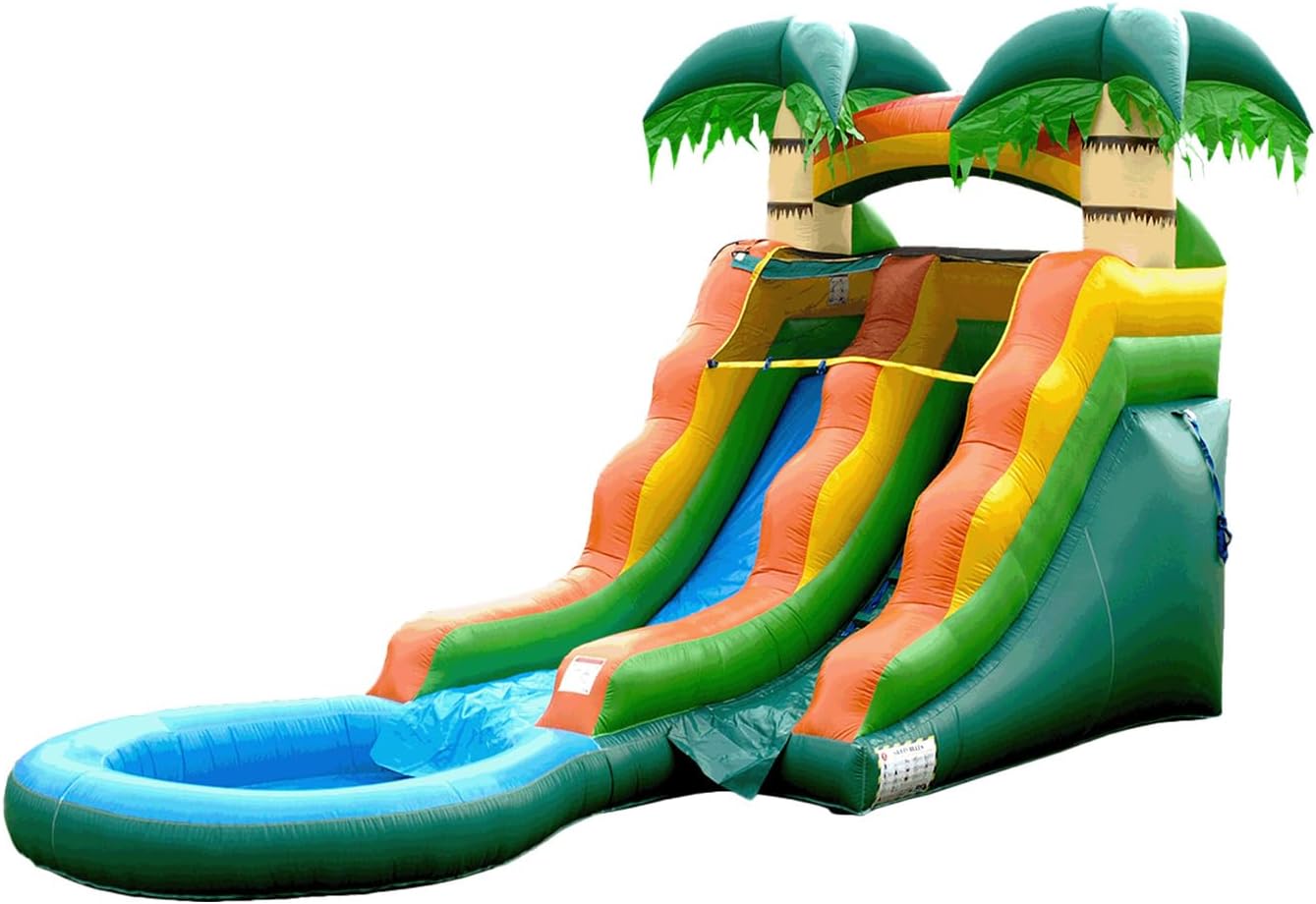HeroKiddo 13ft Summer Breeze Inflatable Water Slide with Pool, 21ft Long- 100% Commercial Grade PVC Vinyl, Reinforced Strength Wet/Dry Fun, Front Load Entry for Easy Supervision, Included Blower