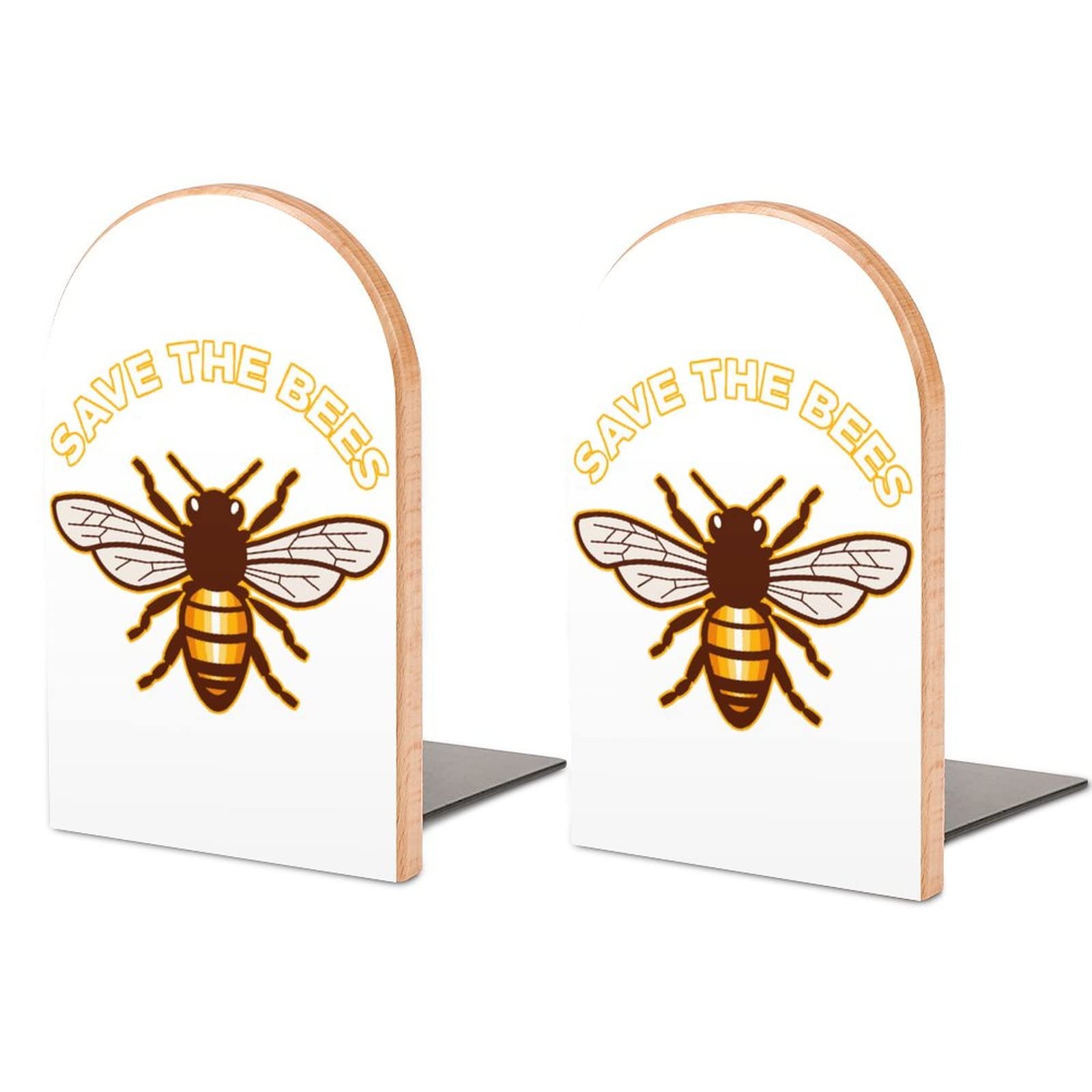 Ahdyr As Pic Save The Bees Bookends Decorative Print Wood Book Ends For Shelve Pack Of 1 Pair