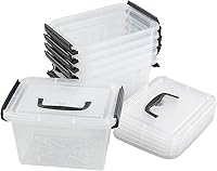 Vista 7 de Farmoon Contenedor de almacenamiento transparente de 3.5 cuartos de galón, pequeña caja apilable de plástico con tapa y mango negro, 6 paquetes