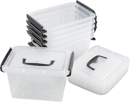 Miniatura 7 de Farmoon Contenedor de almacenamiento transparente de 3.5 cuartos de galón, pequeña caja apilable de plástico con tapa y mango negro, 6 paquetes