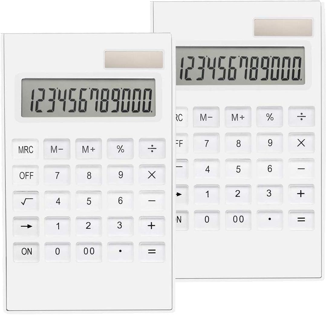 Office Calculator,BESTWYA 12-Digit Dual Power Business Handheld Desktop Calculator for Office Student (White,2 Pieces)