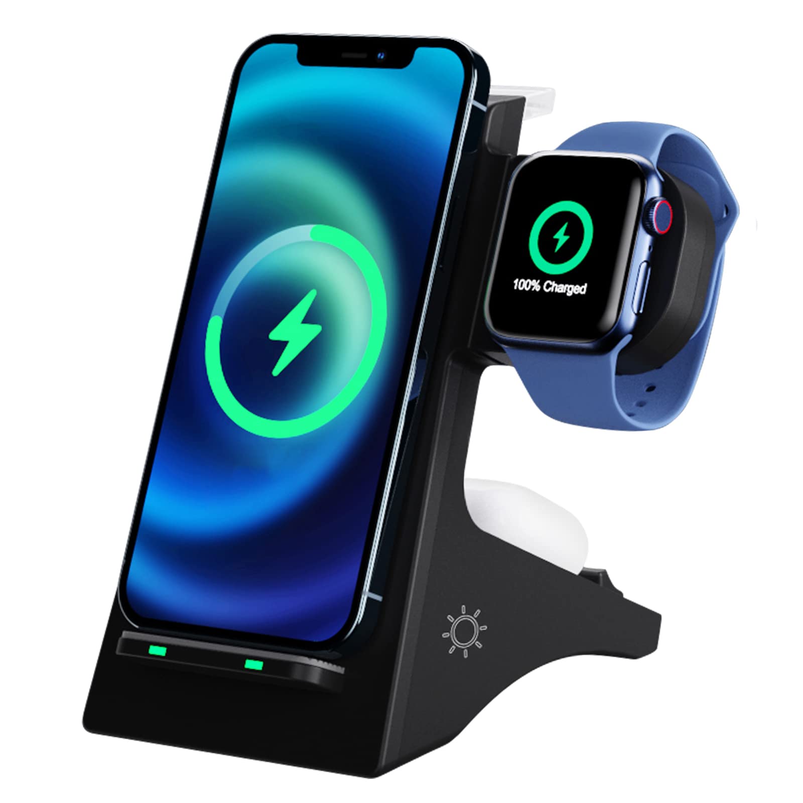 Thanice 4-in-1 Wireless Charger for Multiple Devices with Night Lamp, Wirelsss Charger Station for iPhone 14/14 Pro/13/13 Pro/12/12Pro Max/11 Series/XS Mas/XR/XS/8/8 Plus/iWatch/AirPods/Samsung