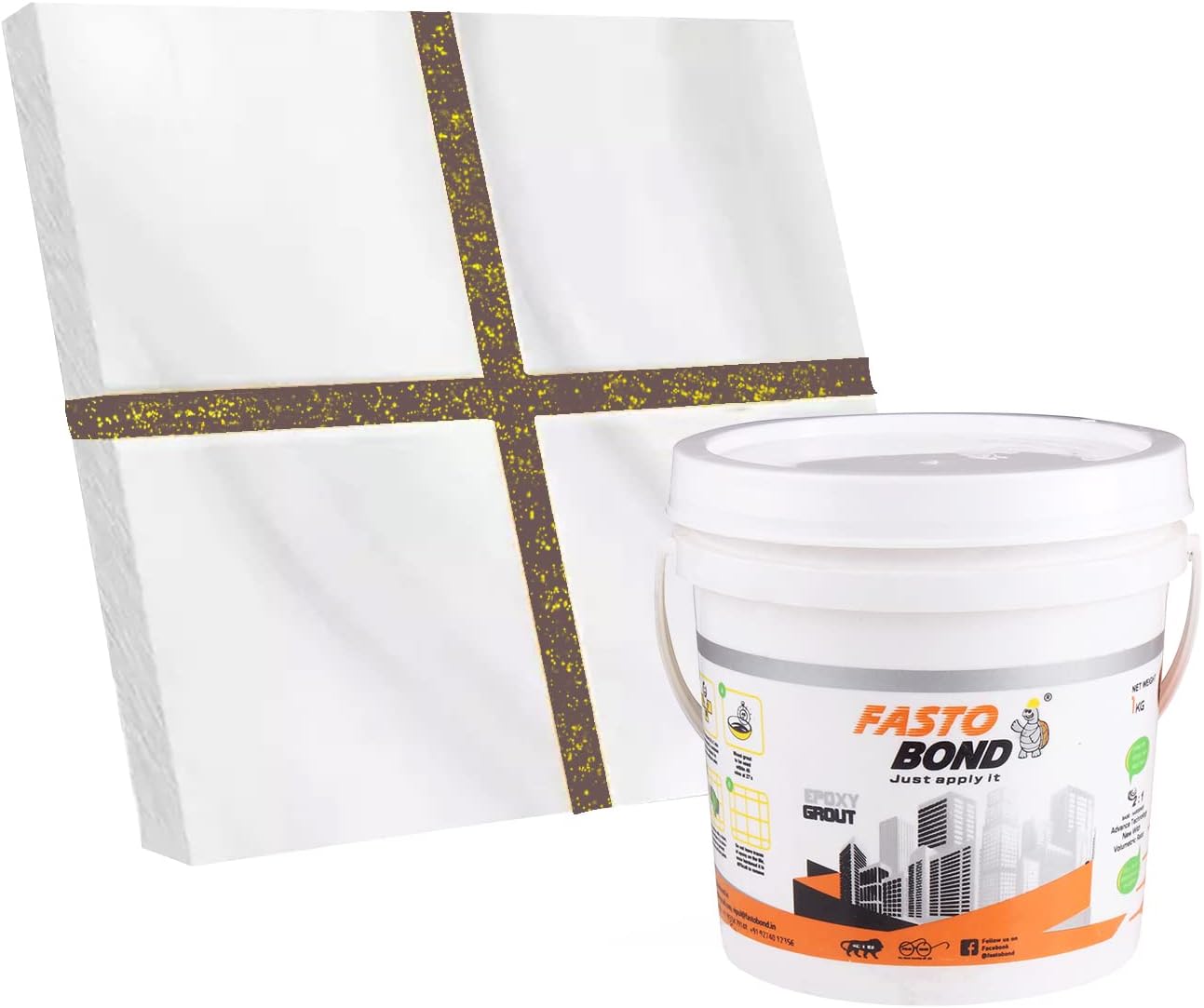 Resin Epoxy Grout - 1 Kg-3 Kg & 5 Kg - Goldan_ Glitter-Sparkle Colors Tile Grout_Fastobond | 3 Components Only | Premixed Glitter For Uniform Finish (1 Kg, Wall Nut Golden), 1 Bucket