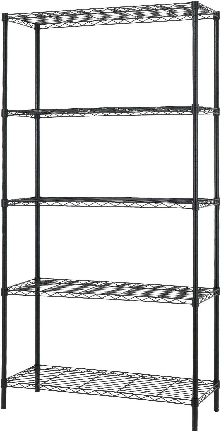 FDW 14" D x 36" W x 72" H 5-Shelf Wire Shelving Adjustable Metal Shelf Large Storage Shelves Heavy Duty Height Commercial Grade Steel Layer Shelf 1250 LBS Capacity,Black
