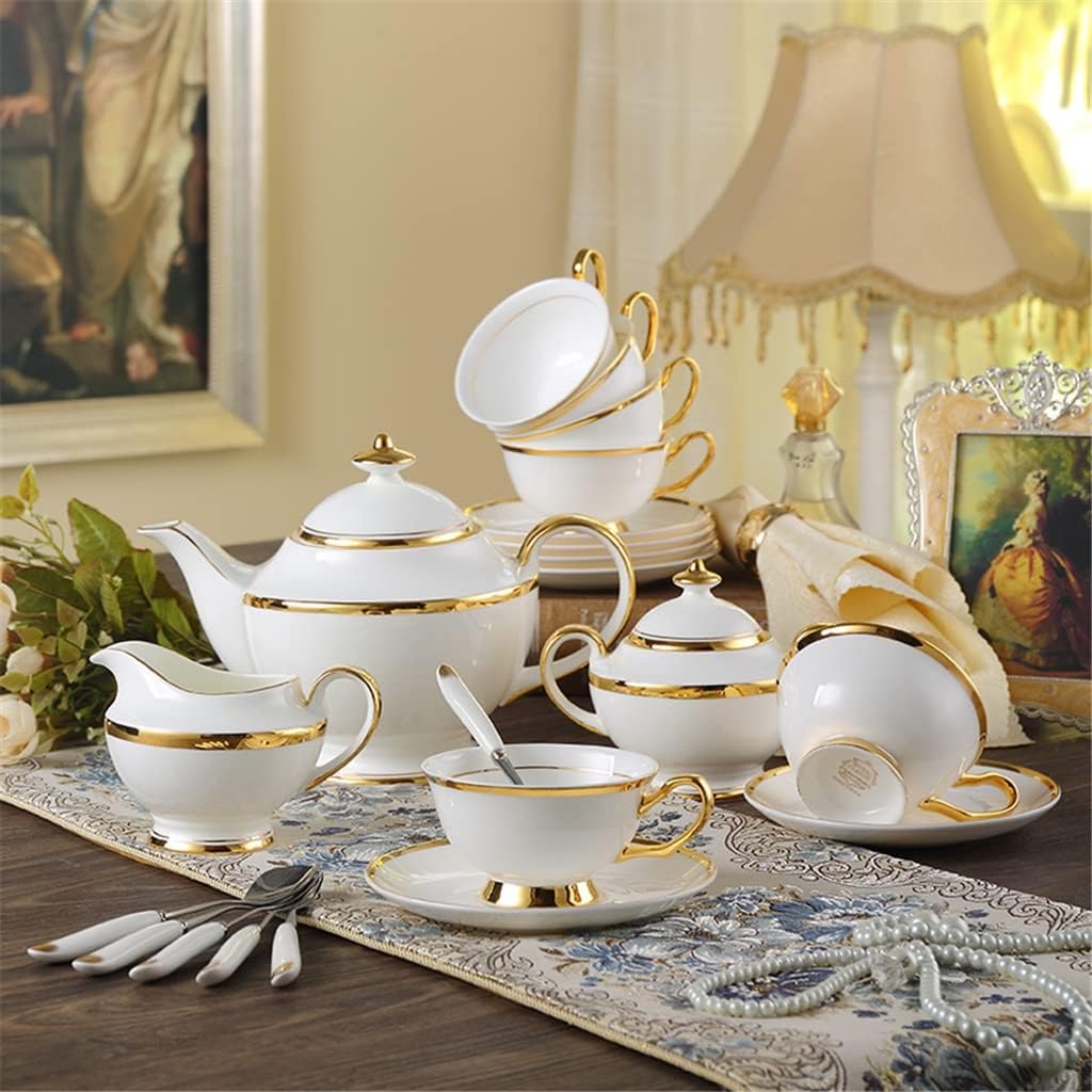 Gold inlaid bone china tea set European-style ceramic coffee Porcelain cup teapot sete