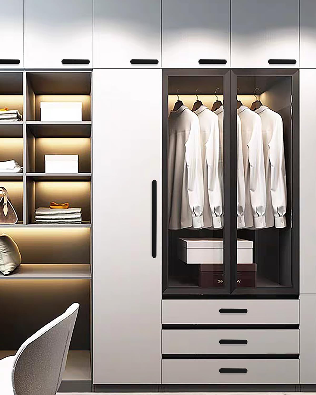 5 Pack Matte Black Pulls for Cabinets Modern Closet Door Pulls Black Kitchen Door Handles 12.6 Inch Hole Center Modern Drawer Pull Bar Handles