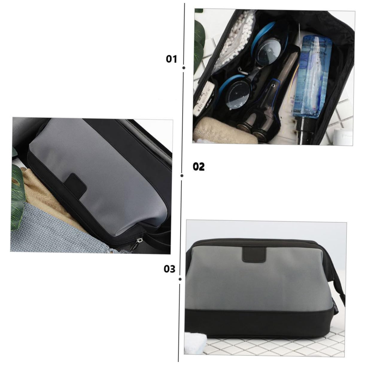 Bolsa de Aseo para Hombre Gris Neceser Multifuncional Portátil para Viaje Almacenamiento Práctico para Cosméticos y Objetos Personales