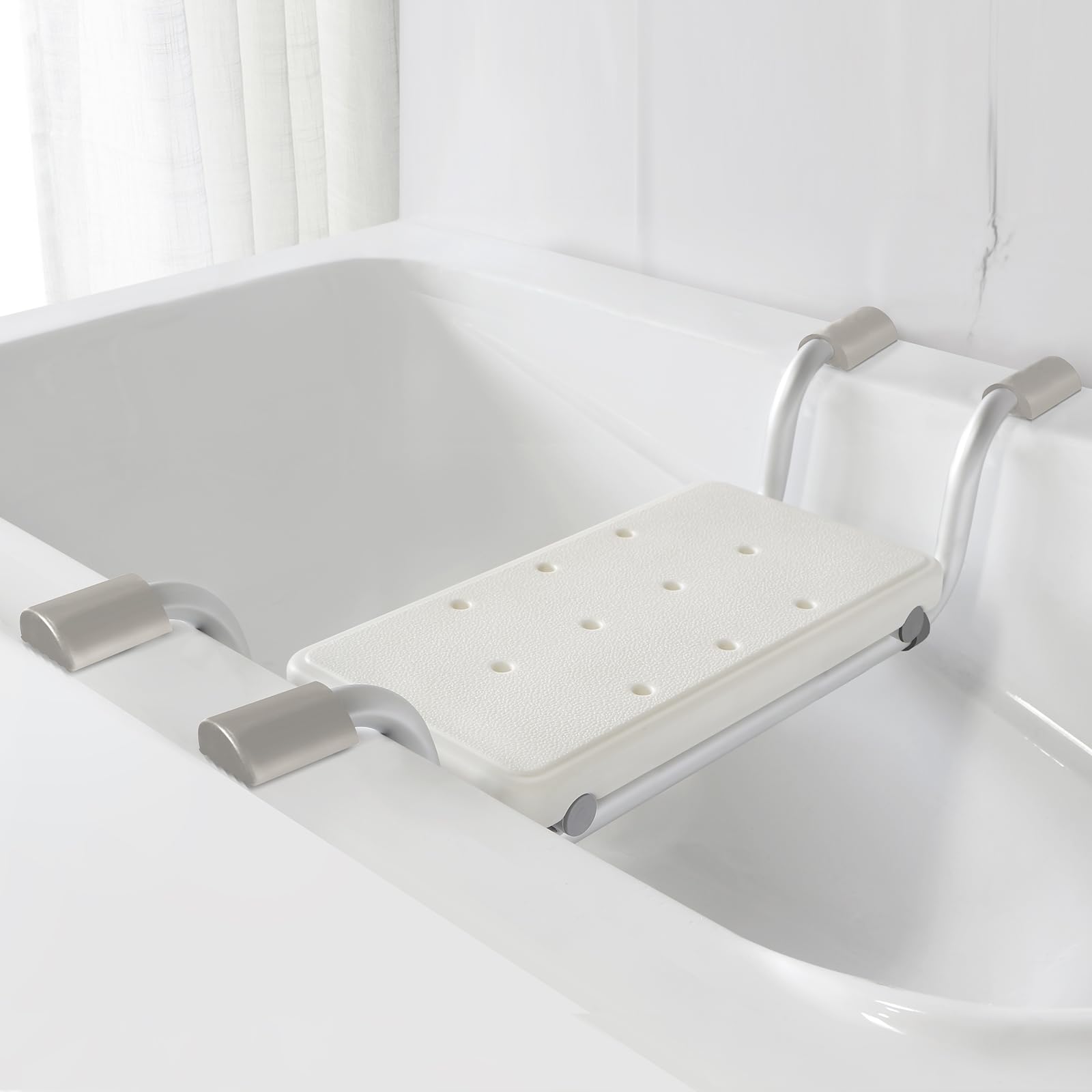 Sedile per vasca da bagno per anziani, panca doccia regolabile in larghezza 71-81 cm, telaio in alluminio e cuscino in silicone, sgabello da doccia antiscivolo per dimensioni interne della vasca da 58