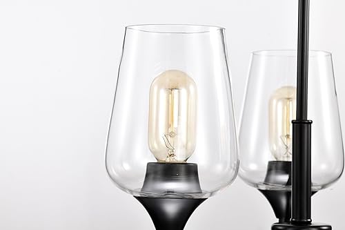 Miniatura 9 de Edvivi Arlo - Candelabro negro mate con pantallas de copa de vino transparente, 5 luces modernas colgantes industriales para isla de cocina, luces