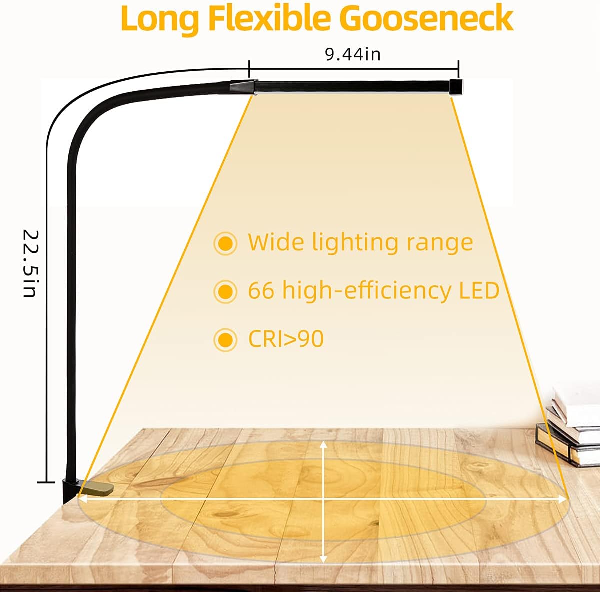 LED Desk Lamp with Clamp, LIBORA Eye-Caring Reading Light with USB Adapter, 3 Modes 10 Brightness, Long Flexible Gooseneck, Architect Task Clip on Lamp, Memory Function, Table Lamps for Home Office - - 