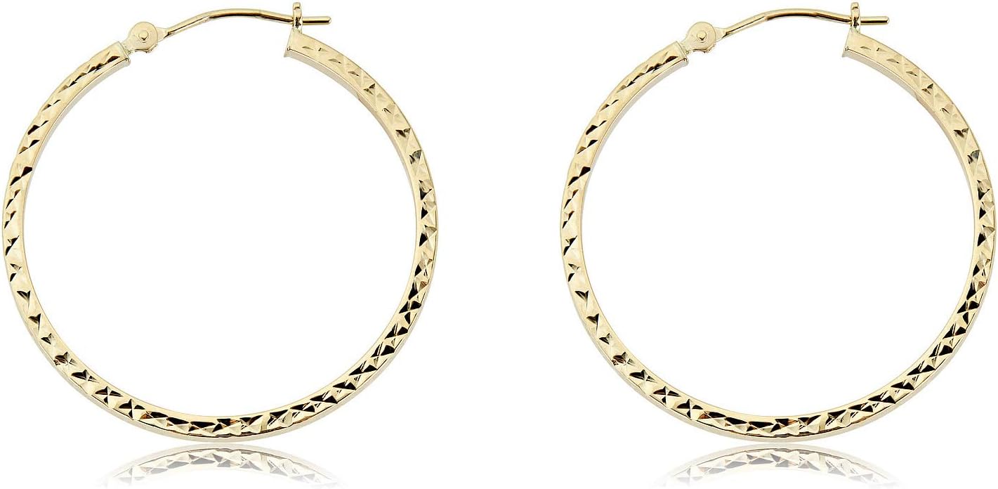 AVORA 14K Yellow Gold 2mm Diamond-Cut Hoop Earrings