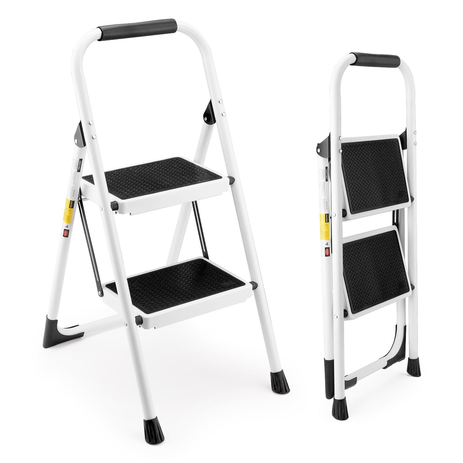 2 Step Ladder Foldable, Lightweight Step Stool Folding,Ladder for Home Use with Wide Pedal and Anti-Slip, Portable and Stability Ladders with Handrails for Adults Kitchen Household Outdoor, White
