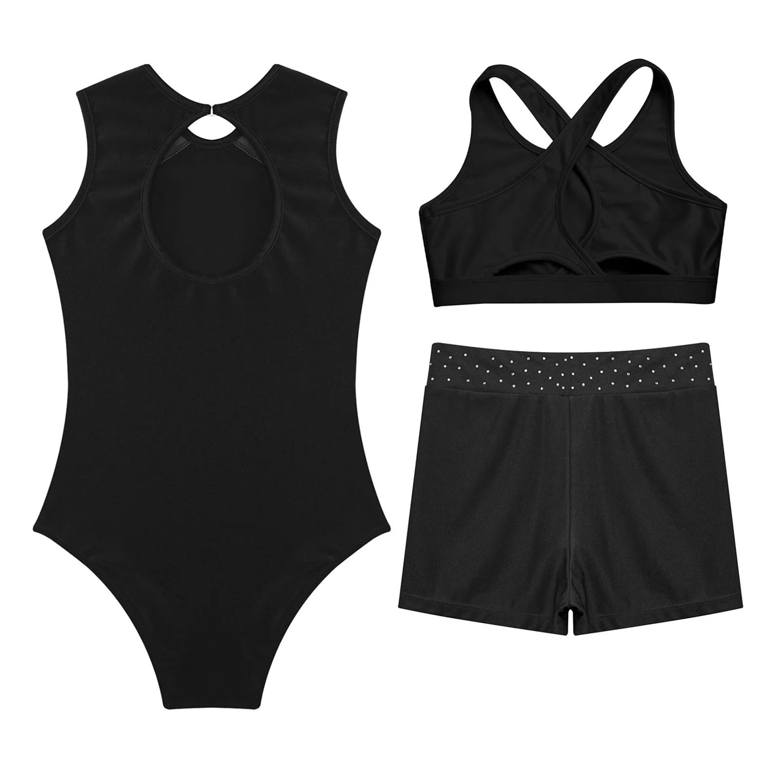 Maillot Gimnasia Ritmica Kids Girls Gymnastics Outfit Figure Skating Jumpsuit Ballet Tutu Leotards Patchwork Sleeveless Leotard With Crop Top Shorts