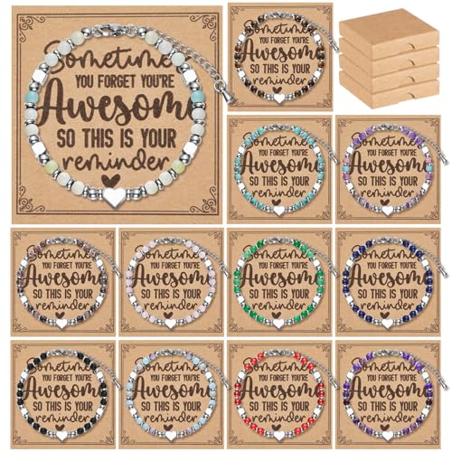 12 Pcs Inspirational Thank You Bracelets Cards Set Coworker Bracelets Bulk for Staff Appreciation Women Friend Birthday Thanksgiving Christmas