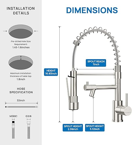 Miniatura 3 de Craftespirit - Grifo de cocina con pulverizador extraíble, grifo de fregadero de cocina, níquel cepillado con pulverizador