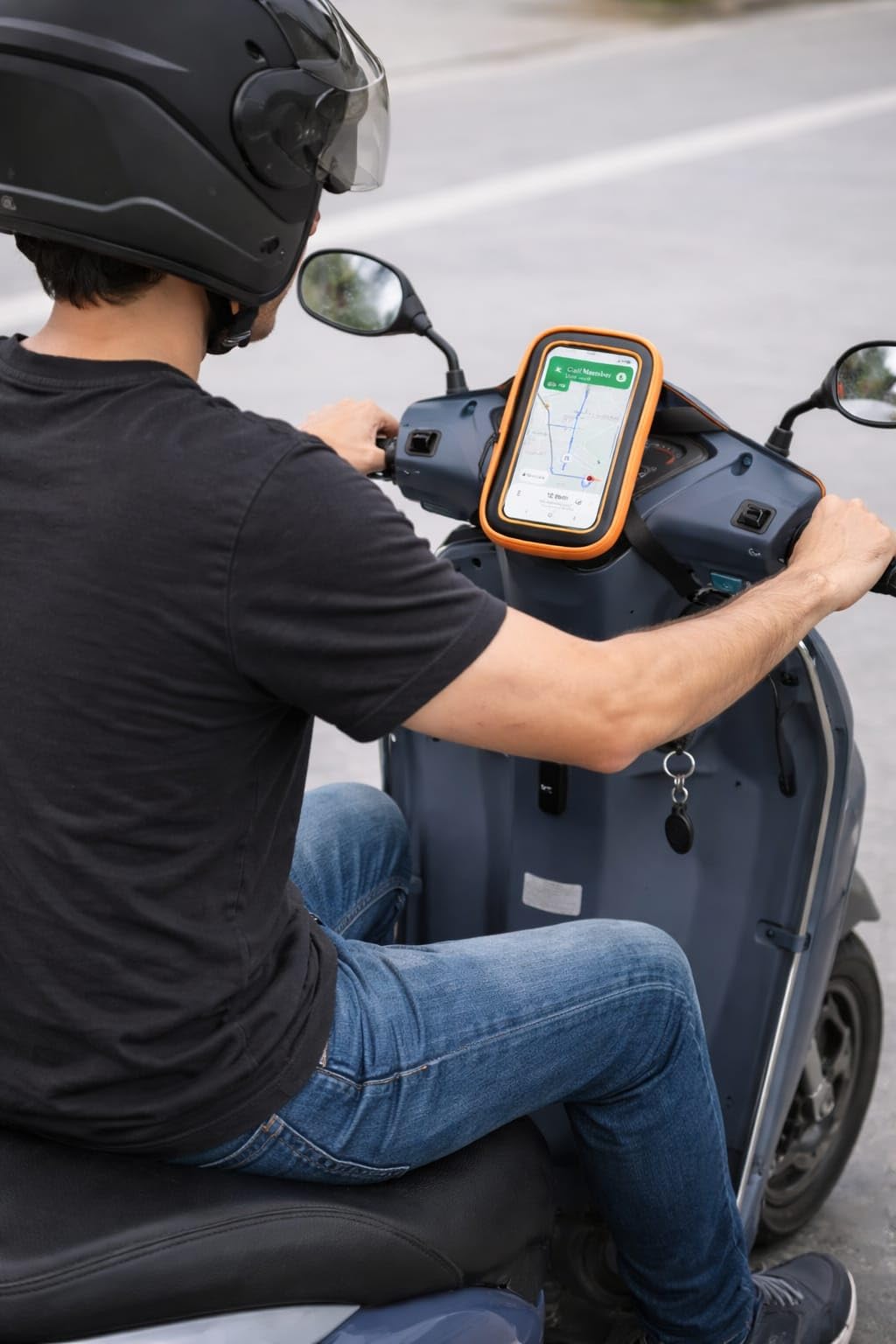 Bhoomika -Polyester Handlebar Universal Mobile Holder Mount Pouch Bag Waterproof for Activa Jupiter EV Ola-S1 Pleasure Ntroq_All Scooter Scooty Bike Fit 7 inches Phone (Orange)-image-29