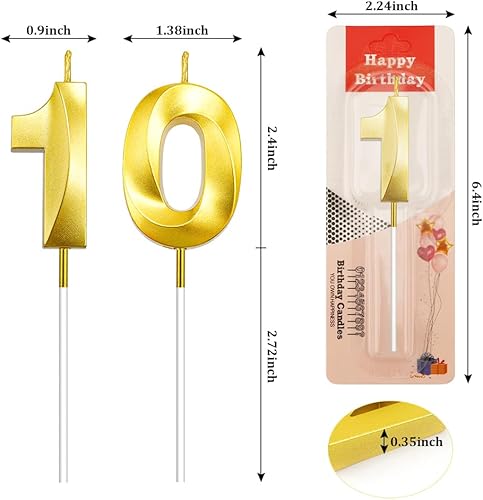Miniatura 2 de Velas doradas de cumpleaños número 10, números de feliz cumpleaños para decoraciones de pasteles