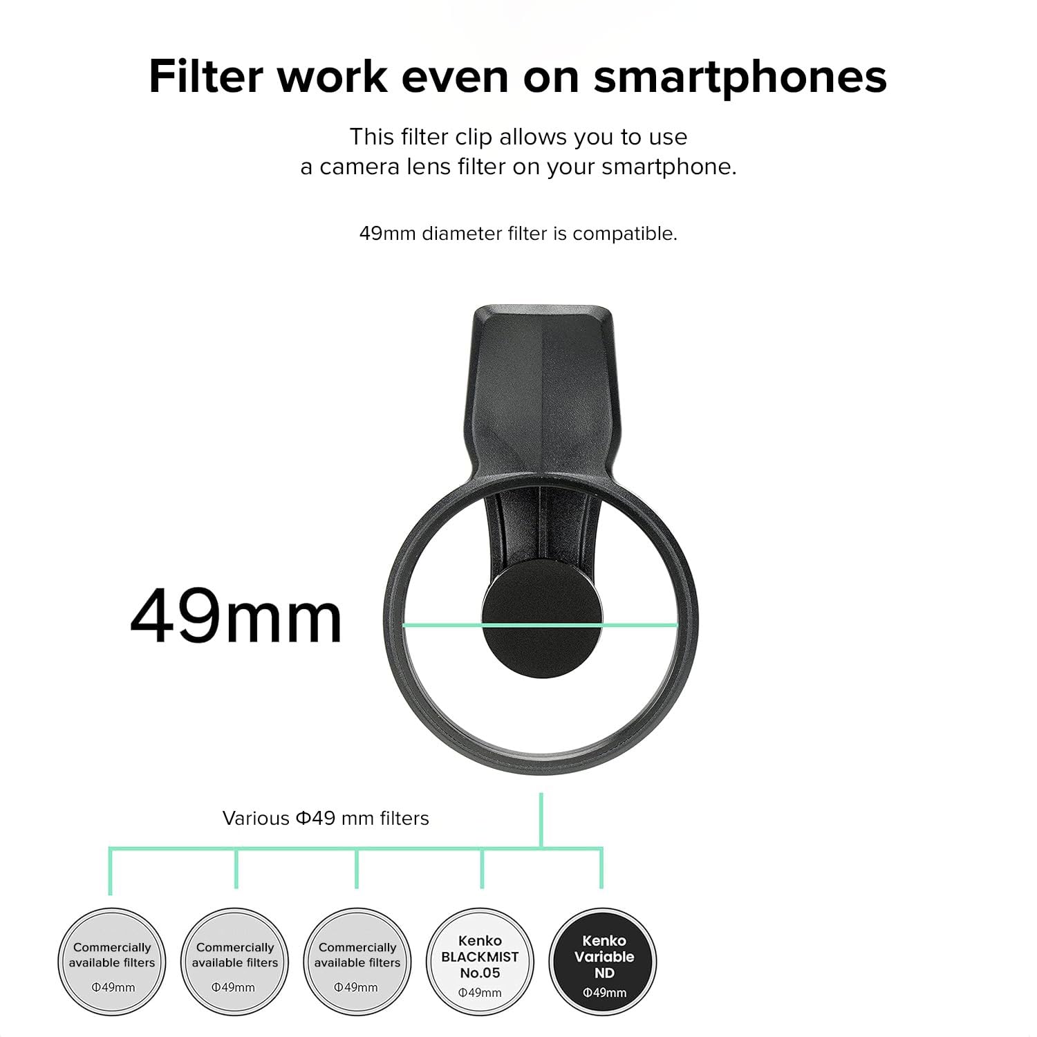 EXAPRO EXAPRO klips filtrujący, akcesoria do smartfona, filtr obiektywu aparatu 49 mm, kompatybilny ze smartfonem iPhone/Android, EXP-FC-01