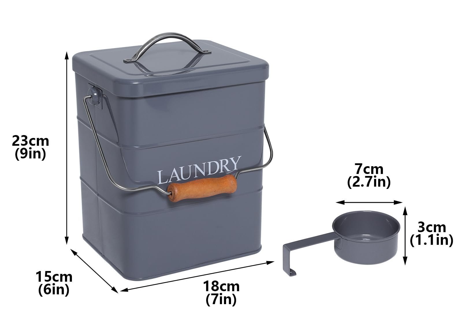 Contenedor de polvo para lavandería, lata de almacenamiento de detergente en polvo con cuchara, tapa hermética y asas, caja de almacenamiento de detergente en polvo, perfecta para guardar