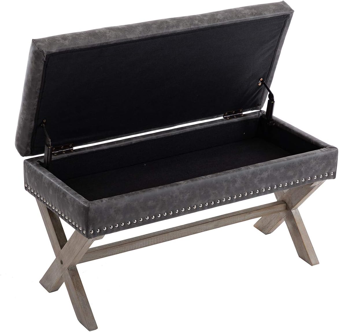 chairus PU Leather Upholstered Storage Entryway Bench, 36 inch Bedroom Bench Seat with X-Shaped Wood Legs for Living Room, Foyer or Hallway - Gray