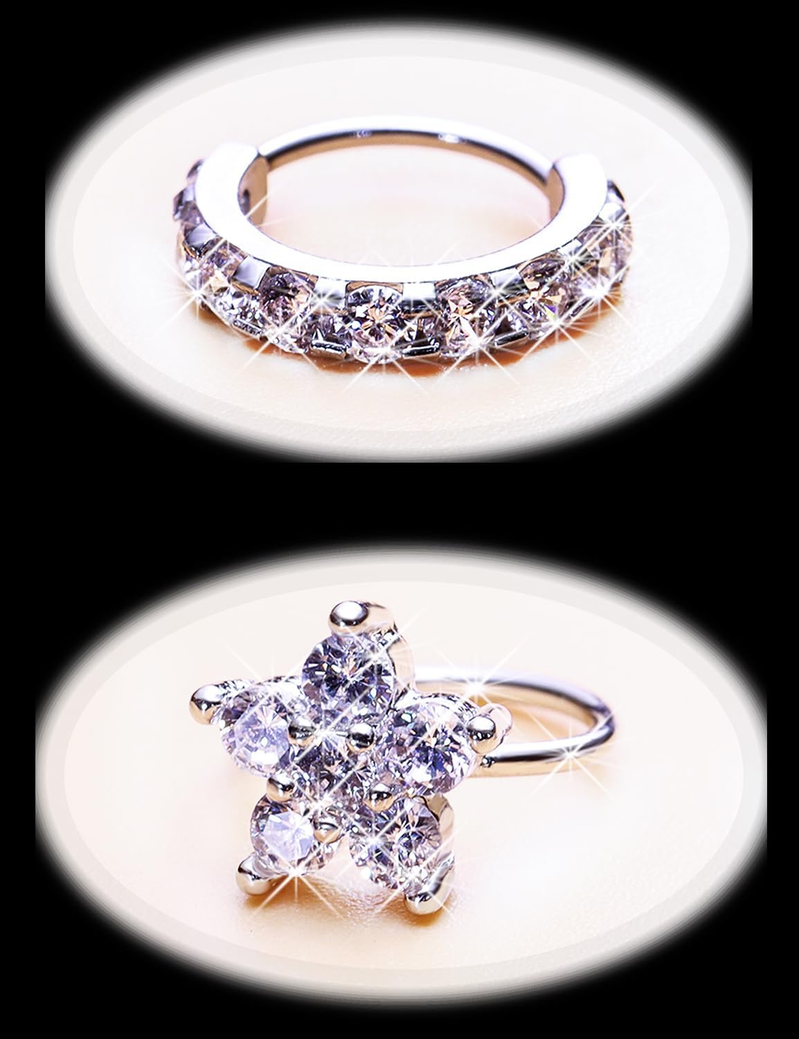 20G Nose Rings Hoop Stud for Women Men - Surgical Steel Piercing Jewelry Set With Paved CZ Flower, L Shaped Studs - Image 3