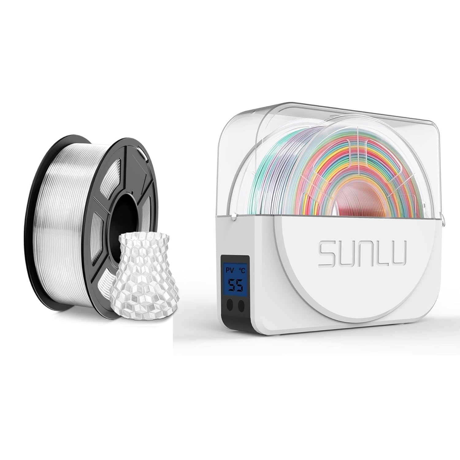 SUNLU PLA Filament 1.75mm 1kg Transparent and 3D Printer Filament Dryer S1 Plus White