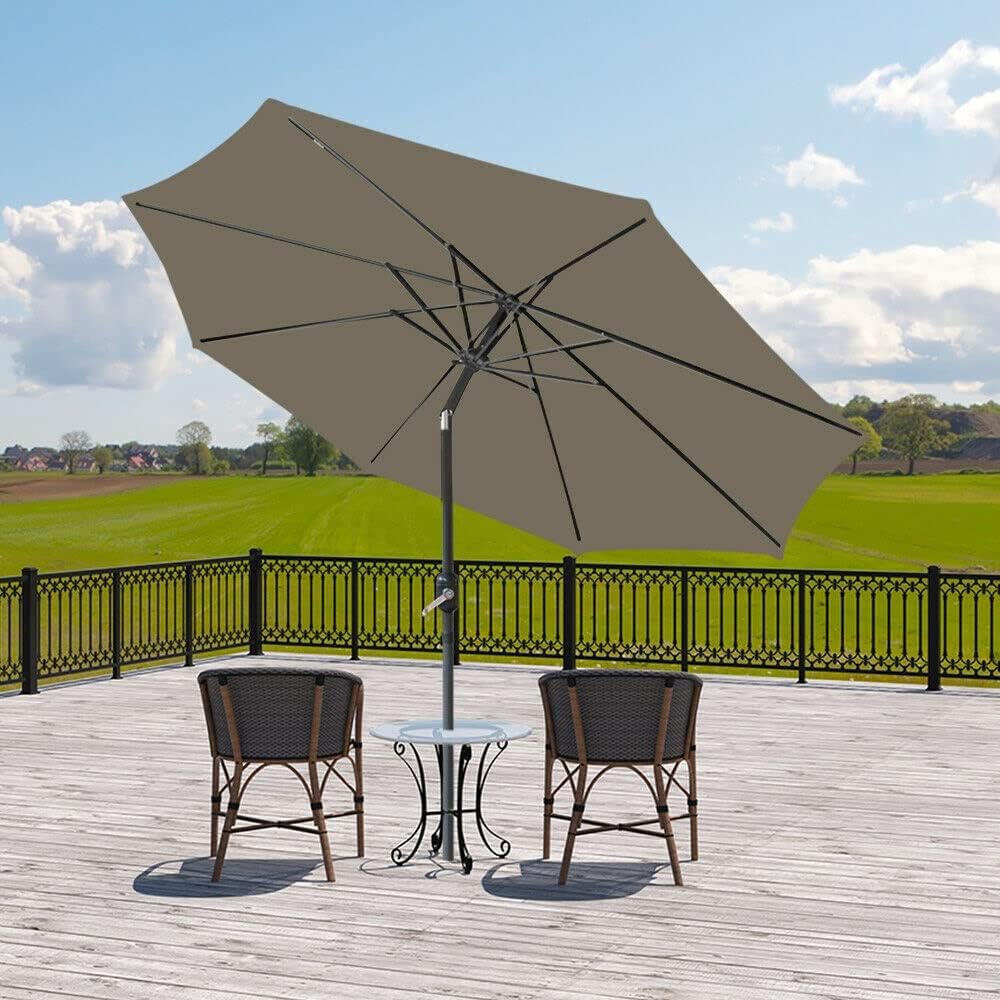 Outdoor 2.7M Garden Parasol Patio Round Sun Shade Canopy Umbrella Crank Brown Patio Umbrella Patio Umbrella,