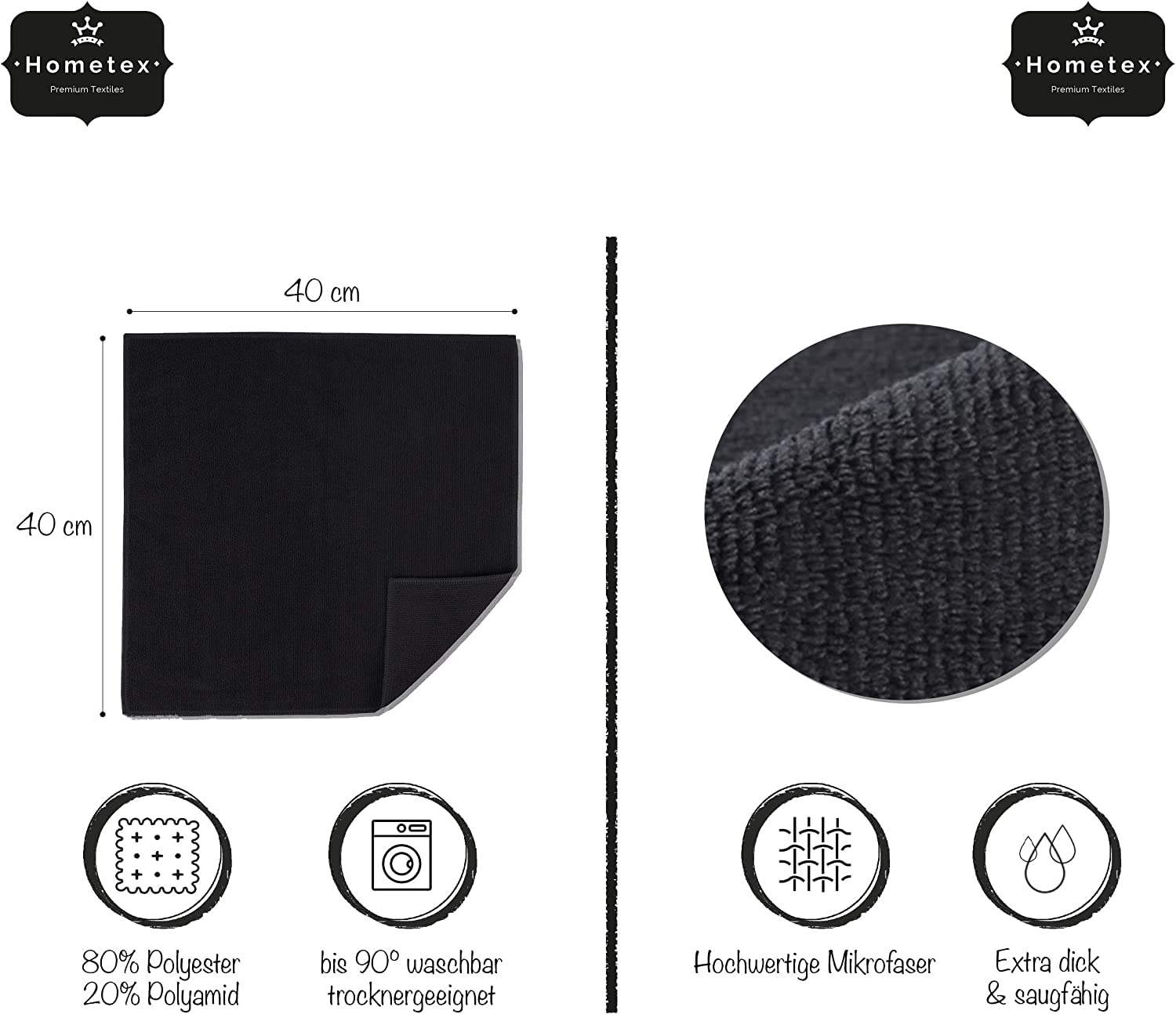 Premium Mikrofaser Putztuch | Extra saugstarke und schwere Qualität 300 g/m² | Hochwertiges Microfaser Reinigungstuch für Barista, Auto, Bad und Bille (40 x 40 cm | 30er Set, Schwarz)