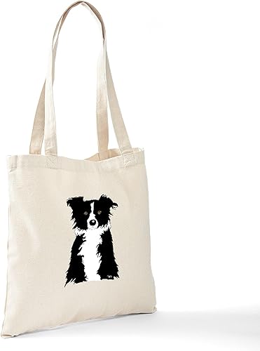 Vista 180 de CafePress Border Collie - Bolsa de lona natural, bolsa de compras reutilizable