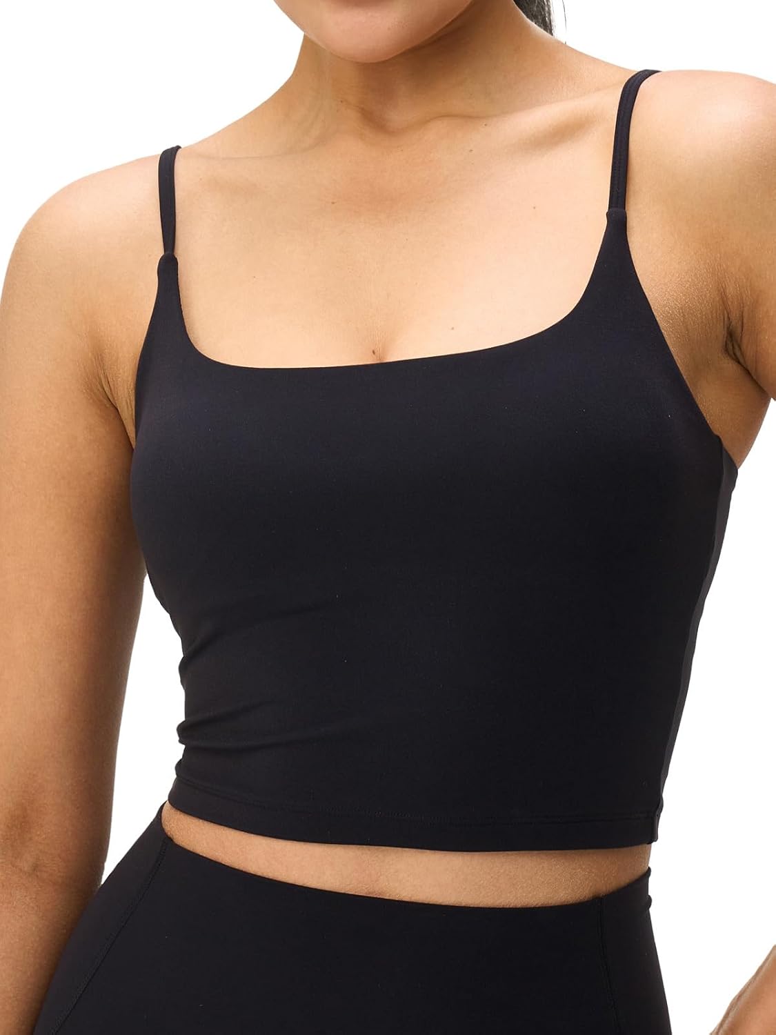 Omwilddo Womens Scoop Neck Longline Padded Sports Bra Adjustable Strappy Butter Workout Crop Tank Top,Light Compression