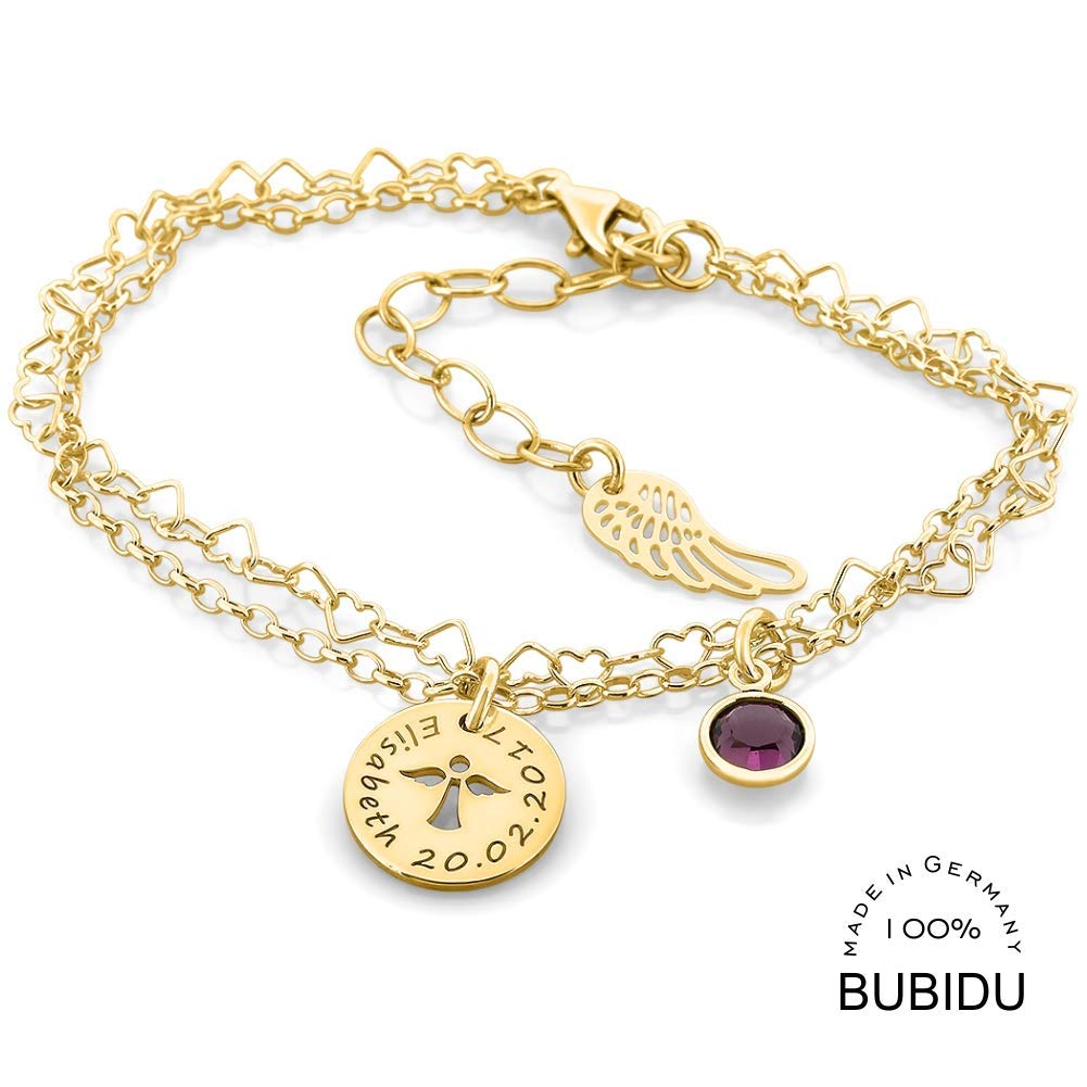 Taufarmband gold 925 Silber Mädchen Armband mit Engel zur Taufe mit Gravur Armkettchen für Baby und Kinder Geschenk Patenkind Schutzengel Schmuck Herzen | HANDMADE IN GERMANY