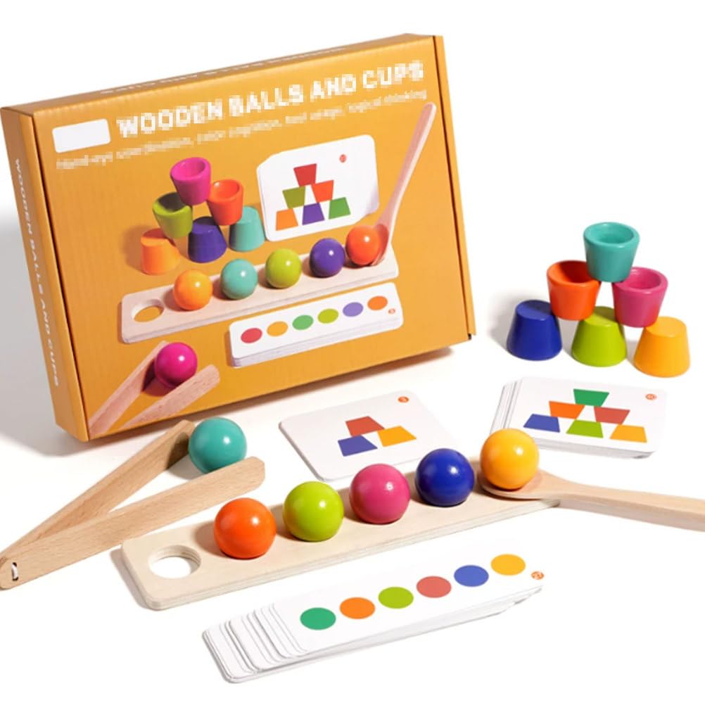 ttnmrc Montessori Wooden Balls and Cups Matching Game