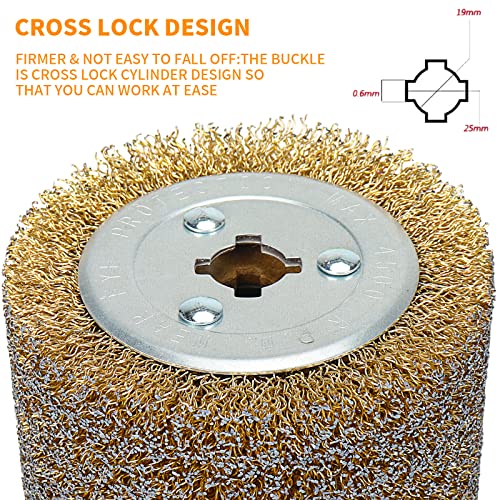 Image of 120x100mm Copper Plated Steel Wire Brush Wheel Surface Conditioning Tool 4.7 inch x 4 inch with 3 /4 inch Quad Keyway for Surface Finishing of Stainless Steel, Aluminum, Metal and Wood (0.3 Wire)