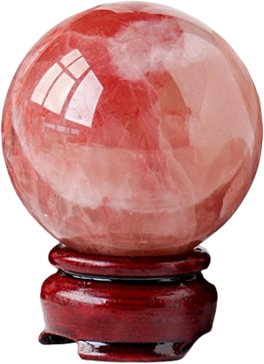 Decorative Balls Crystal Ball Red Calcite Divination Spherewith Wood Stand Quartz Crystals Home Decor Fengshui Accessories Rockery Ornament,60~70mm