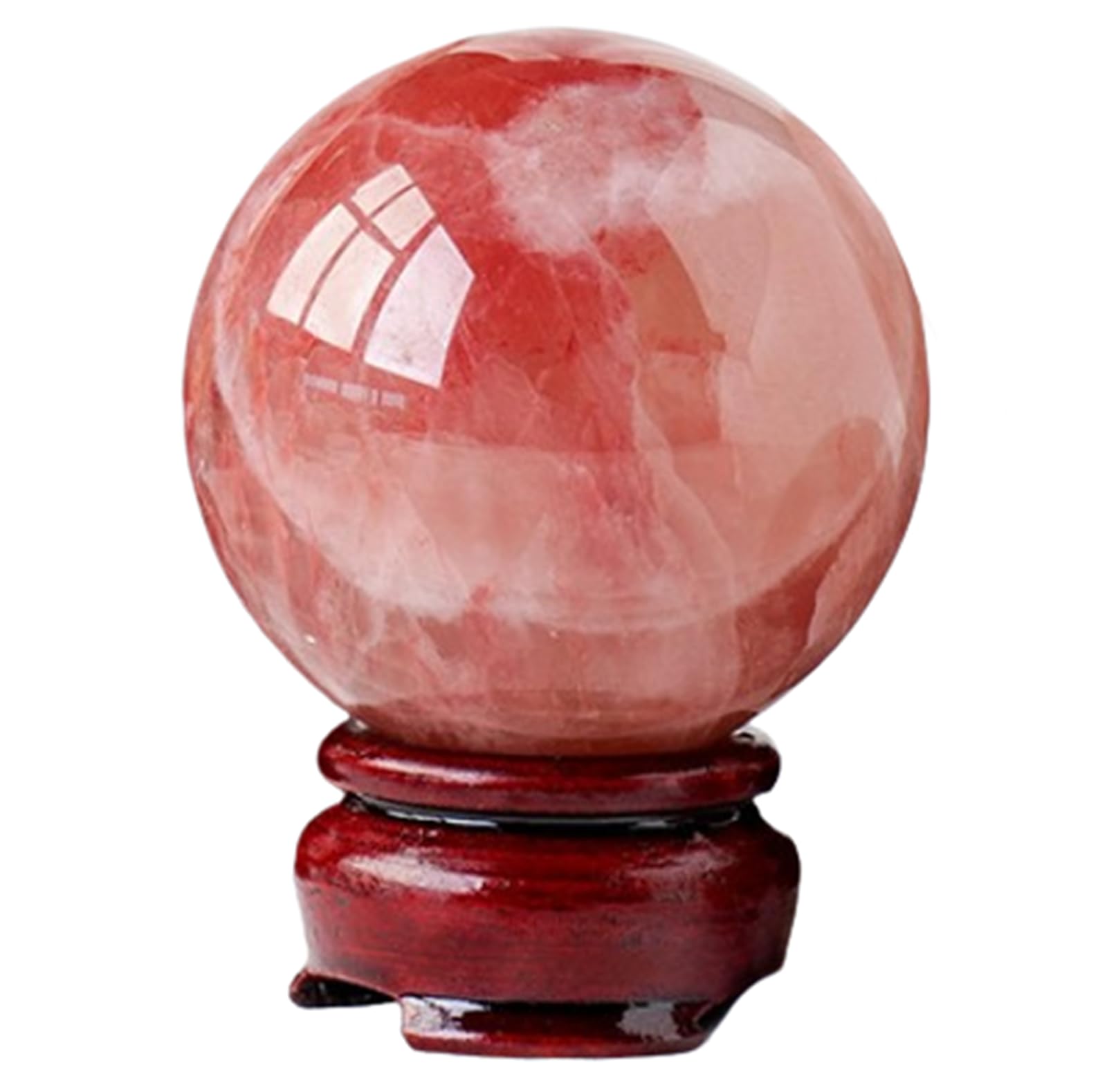 BJXKHFPIV Decorative Balls Crystal Ball Red Calcite Divination Spherewith Wood Stand Quartz Crystals Home Decor Fengshui Accessories Rockery Ornament,60~70mm