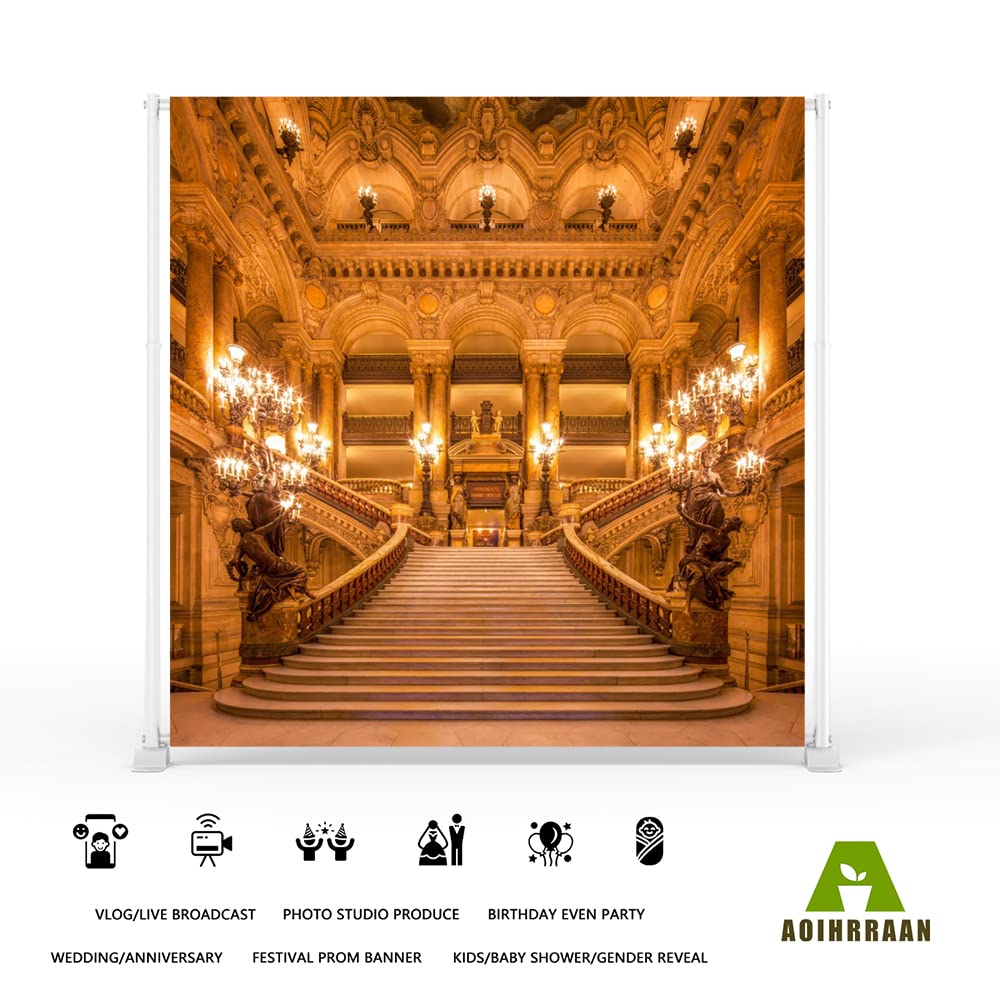 Aoihrraan 2,5x2,5m Luxe Palais Toile De Fond Resplendissant Château Brillant Lumières Mariage Escalier Vintage Bâtiment Photographie Fond Nuptiale Douche Fête Mariage Cérémonie Photo Accessoires