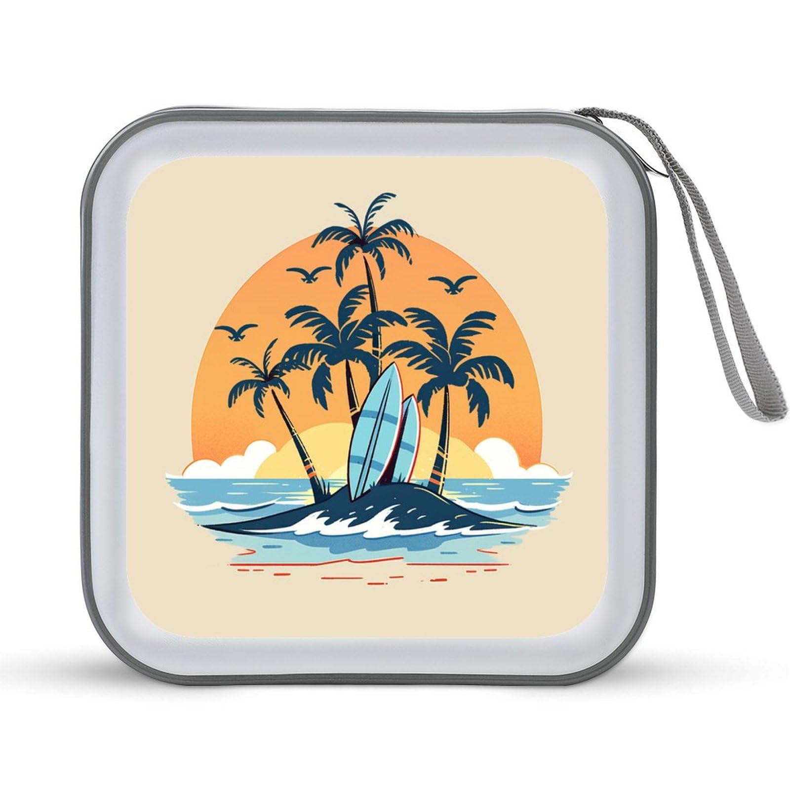 DuduYH Two Palm Trees Surfboards Sunset CD Case DVD Storage Case Portable for Car Home Travel