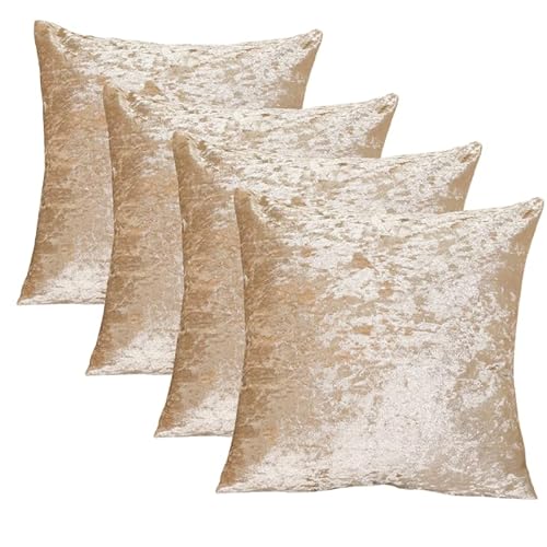 RKAAS HOME Super Soft Decorative Luxurious Crushed Ice Velvet Square Cushion Cover for Living Room Sofa Couch Bed 40cm x 40cm 18x18 Inches (Pack of 4 - Champagne)