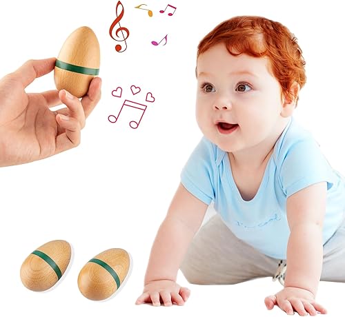 Miniatura 5 de Cocteleras de huevos de madera para adultos, instrumento de percusión de mano para educación musical, premios en el aula (natural grande)