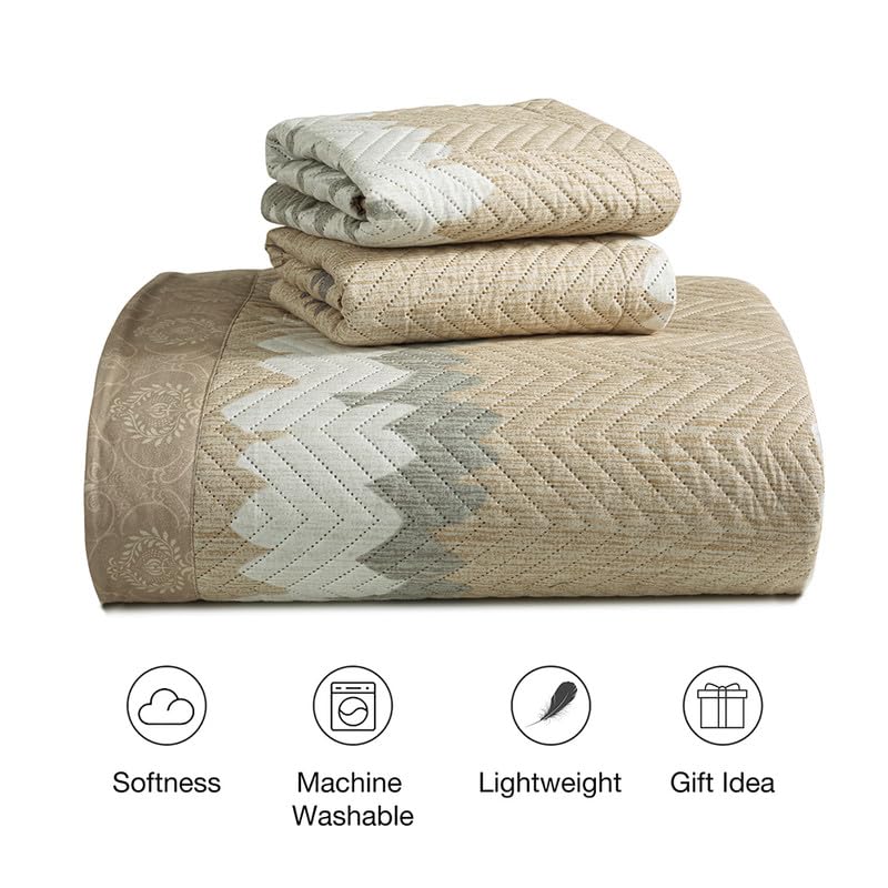 Image of BSB Home Furnistitchs Cotton Feel Quilted Ultrasonic Bedcover Bedsheet Quilt Bedspread with 2 King Size Pillow Covers 90 x 100 inches / 228 x 252 cms - Decorative Bed Cover King Size (Brown Texture)