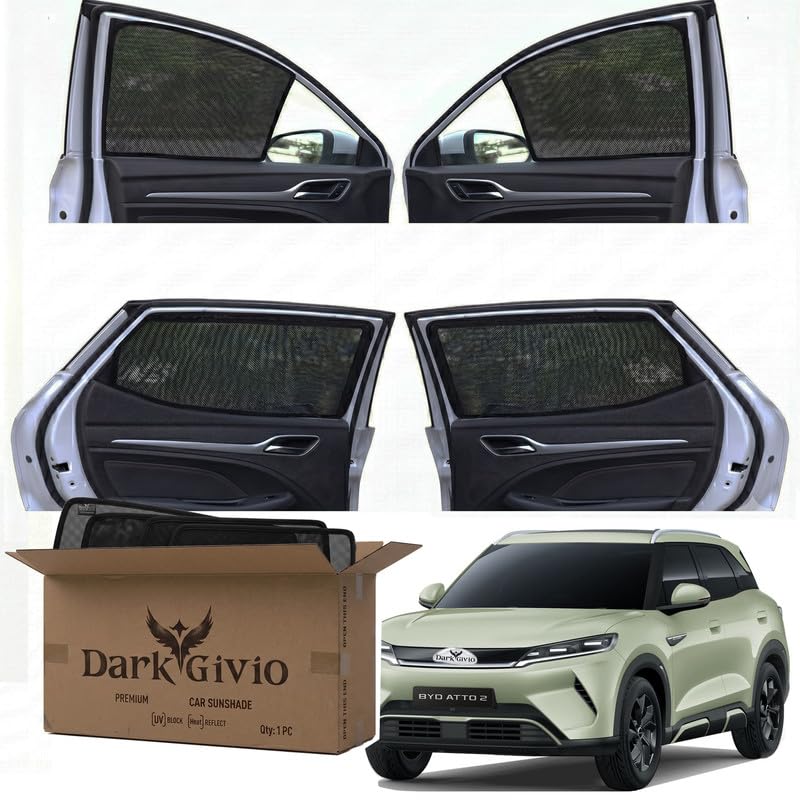 Image of Car Window Sun Shade Protector for ATTO 3 | Exact Fit Non-Magnetic Half Cut Sunshade (Set of 4 /6) | UV Blocker Side Window Car Curtains & Interior Accessory