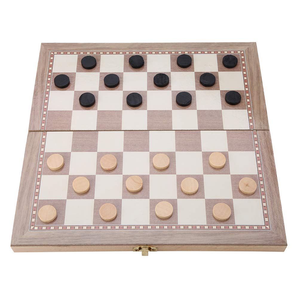 Jeu Échecs 3-en-1 Bois Pliable - Échecs/Dames/Backgammon 29x29cm