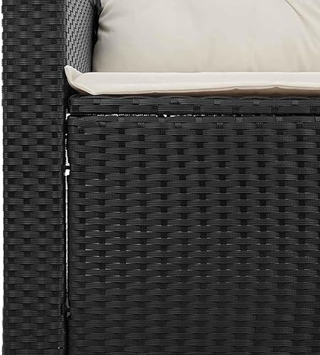 Miniatura 7 de Modern 3-Piece Garden Sofa Set in Black and Cream White, Outdoor Modular Seating with Woven Poly Rattan and Acacia Wood, UV-Resistant Weatherproof