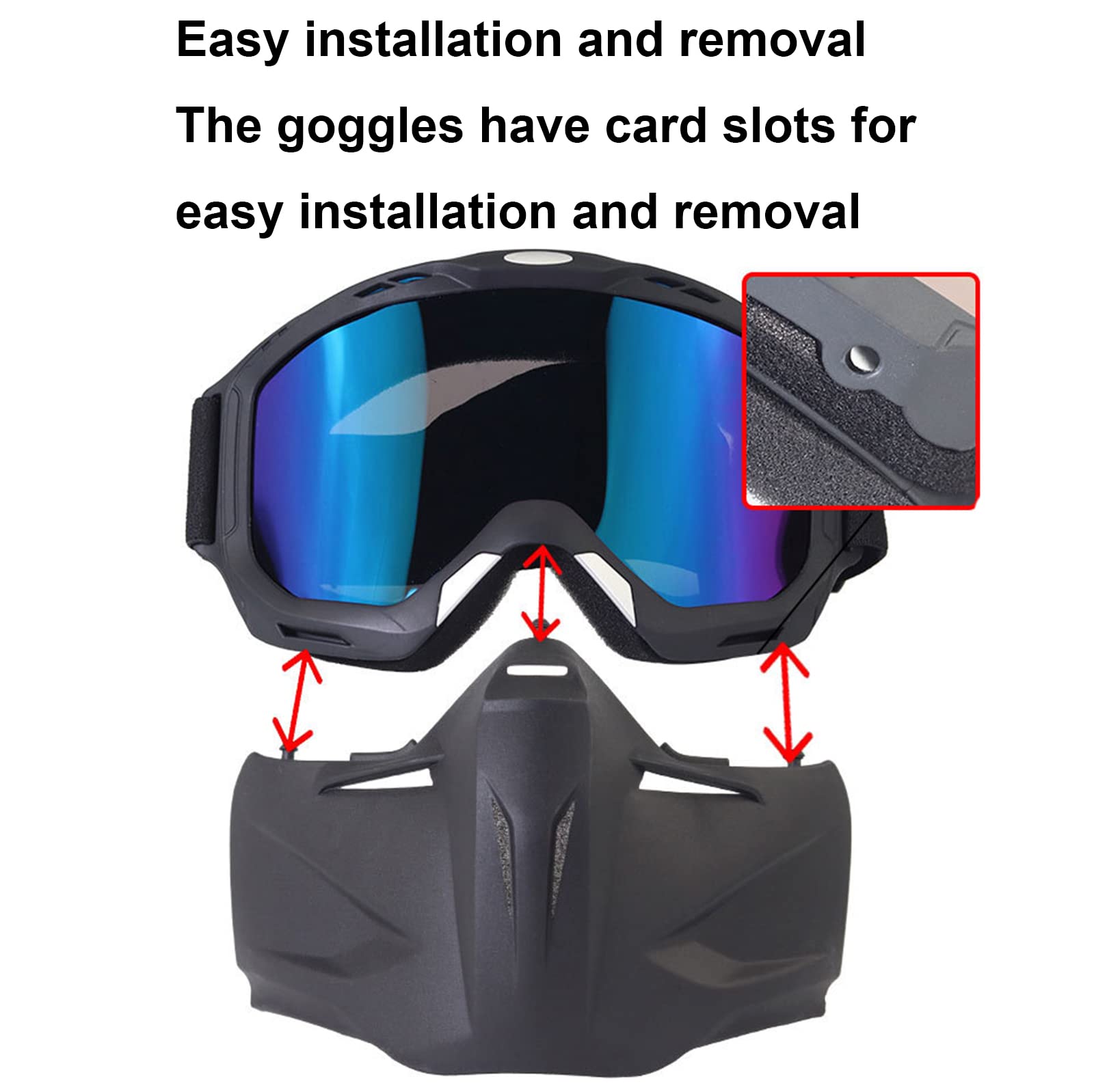 Lunettes de Moto Lunettes de Ski Facial Détachable Casque Anti-buée Coupe-Vent Verres de Vélo,Transparent