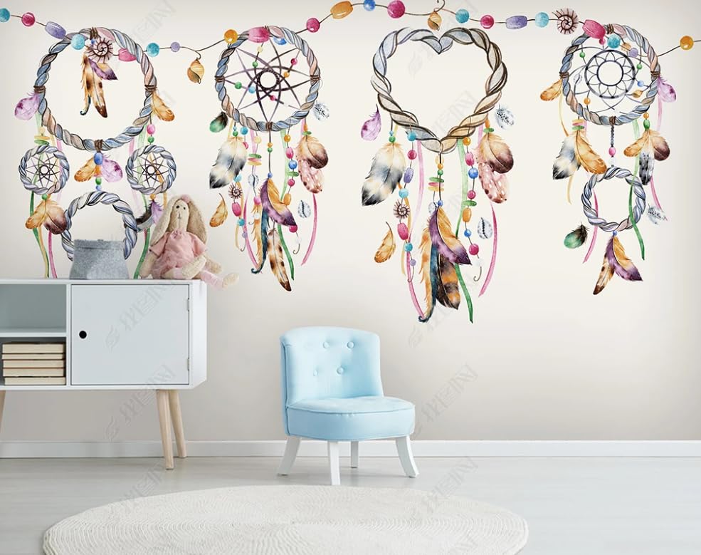 Papier Peint Intissé Plume Colorée pour Salon Moderne et Chambre Parentale Cosy