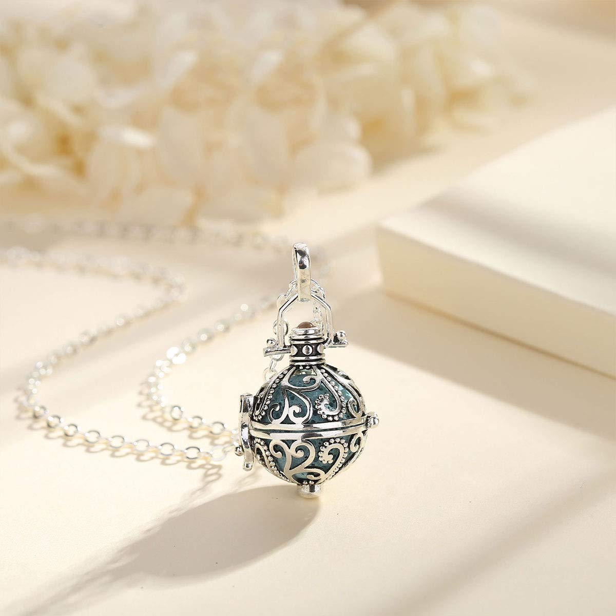 EUDORA Harmony Ball Aromaterapia Collana Donna Diffusione Aroma Collane Donna Aroma Olio Diffusore Ciondolo Gioielli Yoga Regali per Donne Madre con Pietra Lavica 7PCS, 24"